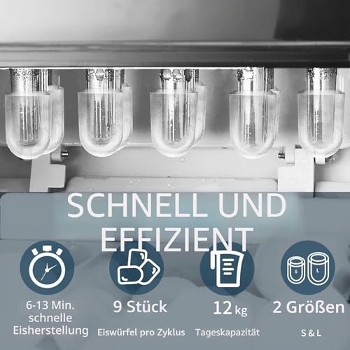 Eiswürfelmaschine Testsieger 12KG Eiswürfelbereiter Ice Maker 6 min Produktionszeit Ice Cube Maker, Eiswürfelmaschinen leise Eiswürfel Maschine mit Selbstreinigungsfunktion, Schwarz (MEHRWEG)