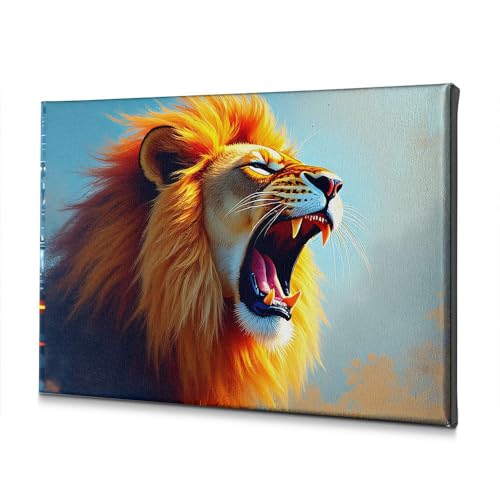Toile lion rugissant crinière vibrante décoration salon et Pâques 20x30