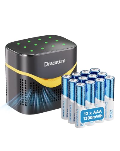 Image of 12-Pack 1300mWh Rechargeable AAA Lithium Batteries with Charger