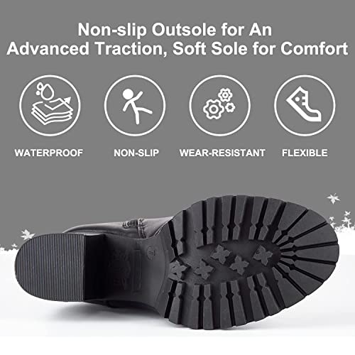 Dream Apparel Women's Faux Leather Over The Knee Thigh High Boots, Black Lace Up Knee High Boots With Chunky Heel, Sexy Biker Boots With Buckle (Size 11) #TOP2