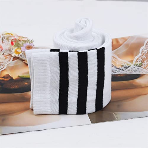 Intgoodluckycc Striped Thigh High Socks For Women, Long Knee High Socks, Cute Womens Over The Knee Socks Stockings (1 Pair - White With Black Stripes) #TOP4