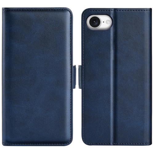 Image of Havilah for iPhone 16e Dual-Side Magnetic Buckle Horizontal Flip Faux Leather Phone Case iPhone 16e Case Cover(Dark Blue)