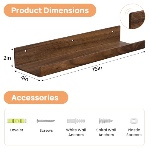 Image of upsimples 4 Pcs 15 inch Acrylic Shelves for Wall Decor and Display, Walnut