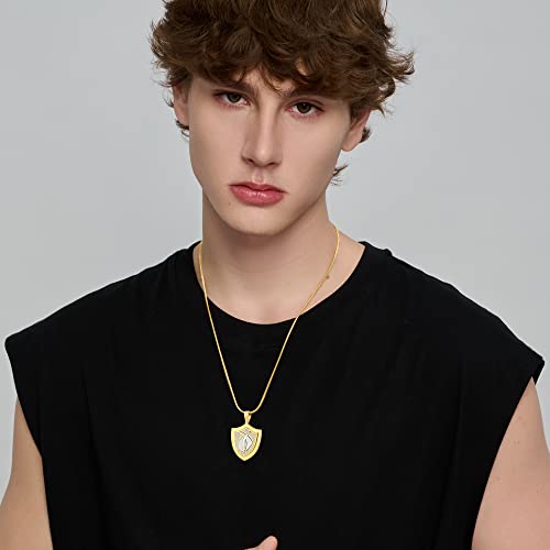 Etevon Queen's Guard Shield Necklaces For Men, 316 Stainless Steel 18K Gold Plated Pendant Necklaces Mens Jewelry Zircon Chain Inspirational Charm Father's Day Birthday Gift For Father Son Boyfriend Husband (Zircon-Gold, Chain Length: 20") #TOP1
