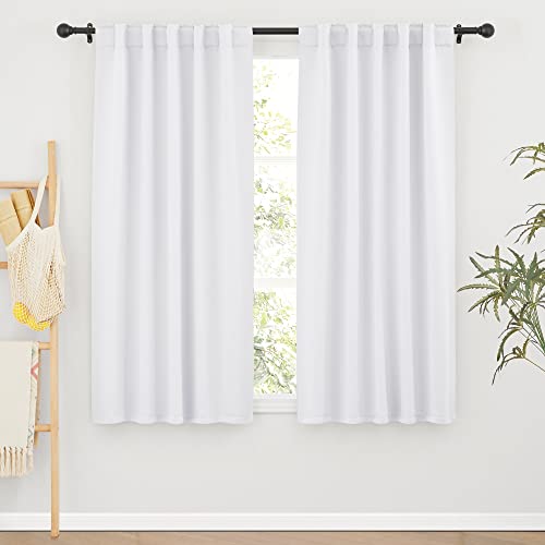 Image of RYB HOME White Curtains for Living Room, Back Tab & Rod Pocket Top Insulating Window Decor for Bedroom Dining Classroom Home Office, W 62 x L 63, Pure White, 2 Panels