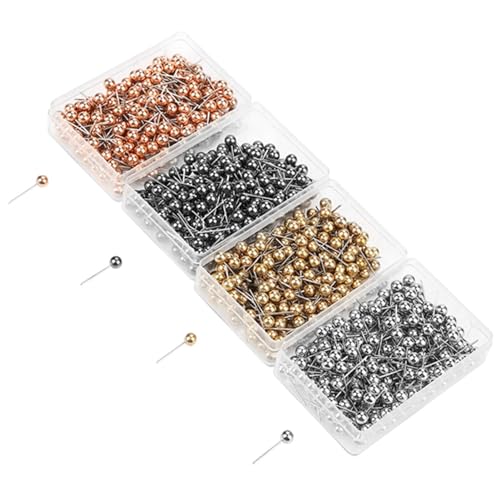 800Pcs Four Colors Round Pearl Head Pins Dressmaking Sewing Pin Round Head Pin Fixed Marking Tool Straight Quilting Pins with Transparent Case for Marking Decorating Sewing Crafting Objects
