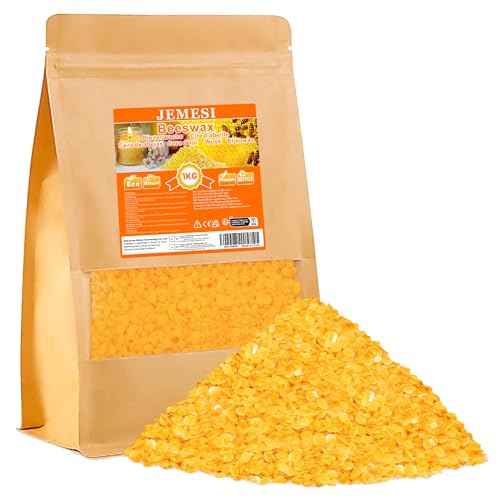 Bienenwachs Pastillen, 1KG 100% Reine Natürliches Bienenwachs, Bestens Geeignet für Creme, Salben, Seife und Kerzen Selbst Herzustellen