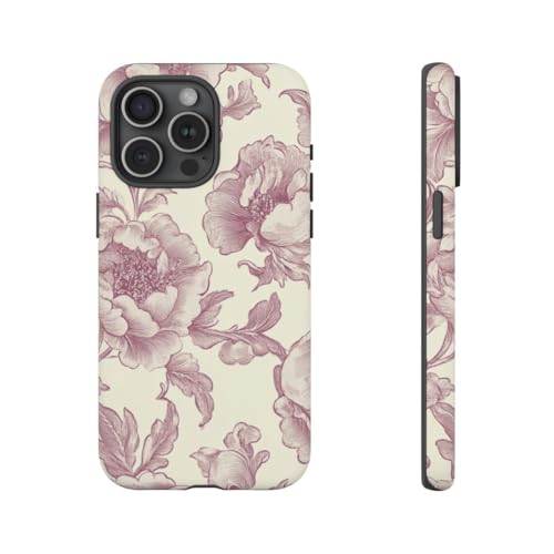 Coque iPhone 15 Pro Max rigide mate florale bordeaux pour le quotidien
