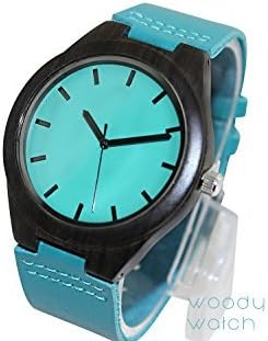 Woody Watch Blue Wooden Rosewood Wristwatch with Aqua Face and Blue Genuine Leather Strap Japanese Quartz