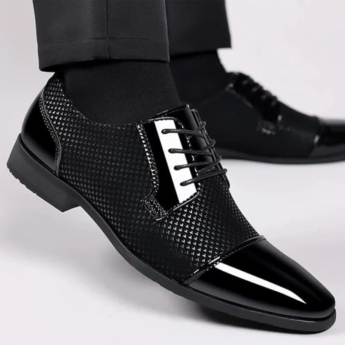 Men's Oxford Dress Shoes, PU Leather Lace-Up, Textured Pattern, Black and White4