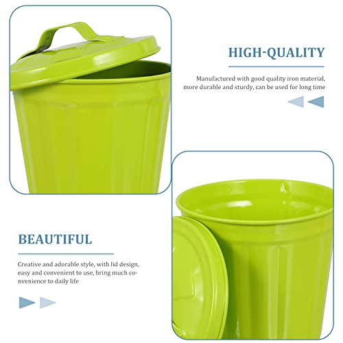 Image of Mini Trash can with Lid Small Desktop Garbage Bin Compact Metal Waste Basket for Bedroom Office Tabletop Use and Flower Pot Container