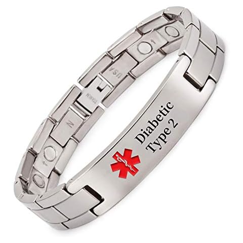 YINOX Health Magnetic Medical Alert Bracelet for Men with Super Strong Magnets 22cm/12mm (Diabetic Type 2) Cover