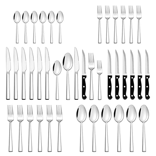 Joyfair Bestekset voor 6 personen, 36-delige roestvrijstalen bestekset met steakmes, elegant eetbestek, met mes, vork, lepel, tafelbestek voor huis/feest/restaurant, vaatwasmachinebestendig en