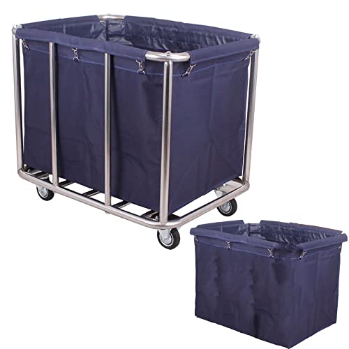 YYDM Carrinho de roupa, cesta de lavandaria com 4 rodas silenciosas, rolamento 100 kg saco de tecido removível, adequado para hotéis, lava-loiças, colégios, indústrias etc (cor: Blue+Cloth Bag)