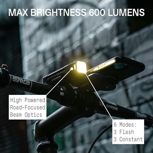 Knog Blinder 600 Bike Light - 600 Lumen Bicycle Light with Compact CNC Design, 6 Light Modes, USB-C Rechargeable, IP67 Waterproof, LED Battery Indicator & Side Visibility Windows