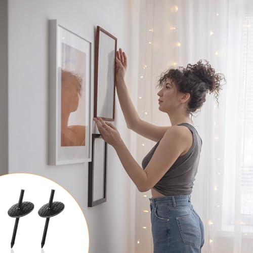Image of 50 Pcs Picture Hanging Nails 20lbs Hooks Picture Hangers One Step Hangers Frame Hanger Kit Iron Alloy Nail Hooks Wooden One Step Photo Nails for Drywall Hanging Hardware (Black)
