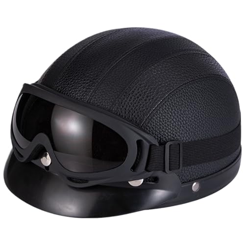 Casco abierto con gafas marrón claro y protector de cuello desmontable negro