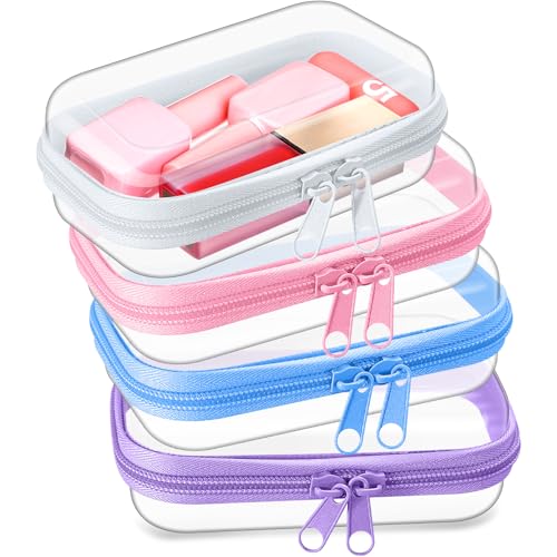 Image of Hoolerry 4 Pcs Hard Clear Zipper Case Makeup Bags Plastic Zipper Pouch Transparent Storage Box Containers for Cosmetics, Snacks, Building Blocks, Puzzles(Clear,5 x 3 x 2 in,Multicolor)