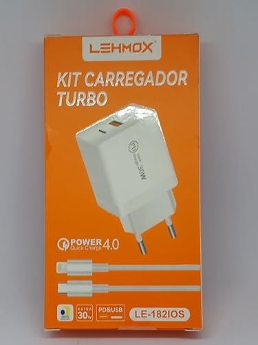 Carregador Apple Iphone Turbo 30W Super Rápido C/Entrada USB e Lighting Acompanha Cabo Reforçado e F