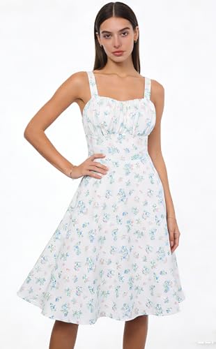 Belle Poque Blue Floral Dress for Women 2026 Summer Sleeveless Midi Sundress Vintage Homecoming Graduation Dress X-Large — view 2