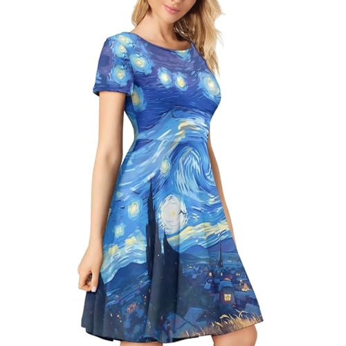 Image of Biyejit Women's Summer Casual Short Sleeve T-Shirt Swing Dress Crew Neck Plus Size S-4XL