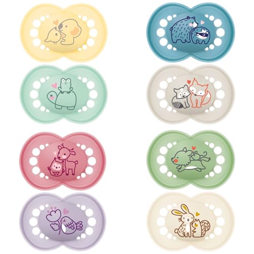 MAM | Sucette Original Nature 6+ mois (2 pièces) coloris aléatoire – Tétine en silicone symétrique et anatomique – Tétine bébé avec boîte de transport et de stérilisation