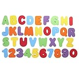 Munchkin Badebuchstaben und Zahlen aus Schaumstoff, haften auf Fliesen und Porzellan, kreatives Badespielzeug für Kleinkinder, Set mit 26 schwimmenden Buchstaben