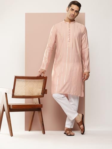 Image of See Designs Men's Long Sleeve Side Slit Chanderi Silk Sequins Mandarin Collar Kurta