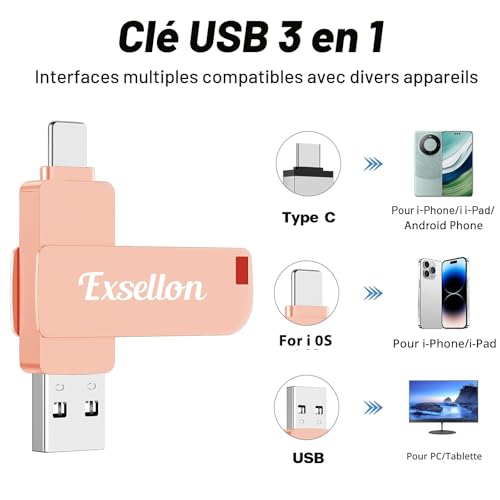 Cle USB pour iphone 128Go stockage externe usb pc mac tablette memoire flash transfert photo