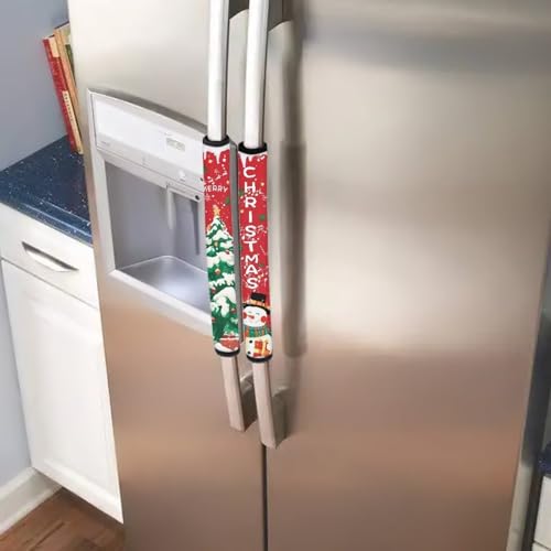Image of Christmas Snowman Refrigerator Door Handle Covers Set of 6 Washable Fabric Appliance Handle for Fridge Stove Dishwasher Microwave Handle Covers Heat Protection Xmas Kitchen Decor