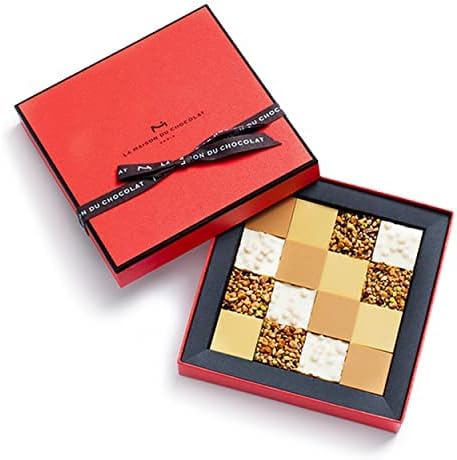 La Maison Du Chocolat Premium Dark, White, and Milk Chocolate Bars Gift Box - 16pcs Gourmet French Chocolate Squares