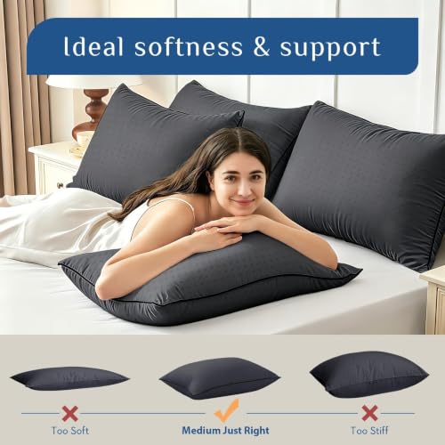 Image of JOLLYVOGUE Black Pillows King Size Set of 2, Washable Supportive Firm Bed Pillows with Oeko-Tex Certified Soft Down Alternative Fill, Fluffy Luxury Hotel Quality for Side, Back, and Stomach Sleepers
