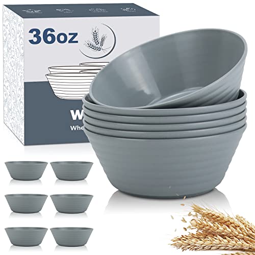 Wrova Wheat Straw Bowls Set, Microwave Safe Plastic Bowls Reusable 36 OZ