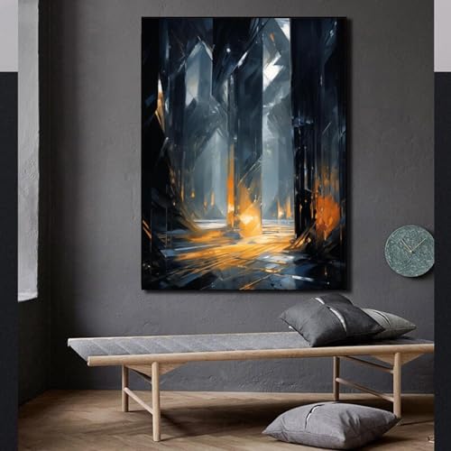 Cuadros de pared de lujo para dormitorio con arte industrial azul y oro (30x50cm) 2
