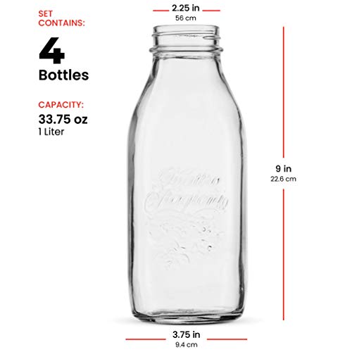 Bormioli Rocco Quattro Stagioni Glass Milk Bottle 33.75, 4 Pack, Clear #TOP6