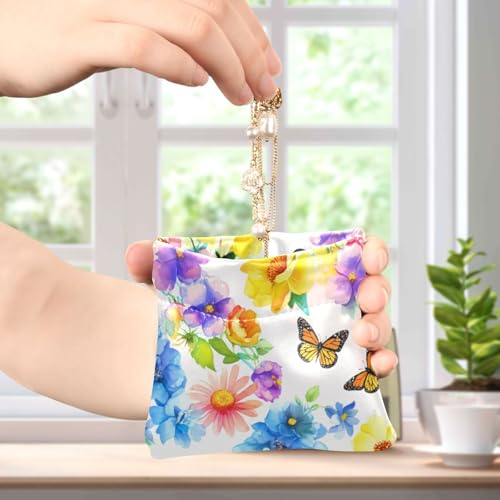 Watercolor Wildflowers Butterflies Coin Purse Leather Pouch Change Purse, Squeeze Coin Pouch for Cards, Keys & Lipsticks, Unisex4