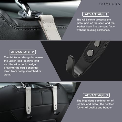 Image of Car Headrest Hook 2 Pack Car Hook Holder Leather Headrest Hooks for Purses and Bags,SUS304 Car Hook (Grey)
