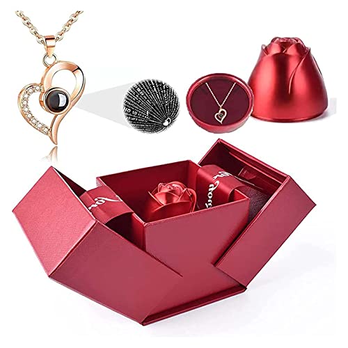Collier avec pendentif en forme de cœur avec inscription « I Love You » - Coffret cadeau - Pour maman, épouse, petite amie, elle - Doré Cover