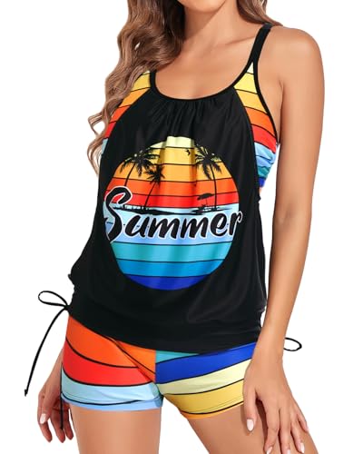 Image of Womens Tankini Swimsuit Two Piece Tummy Control Bathing Suit with Shorts