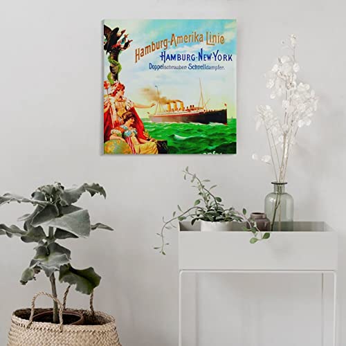 Advertising Poster Hamburg American Airlines Promotional Art Vintage Wall Decor Canvas Wall Art Prints For Wall Decor Room Decor Bedroom Decor Gifts 28X28Inch(70X70Cm) Frame-Style #TOP3