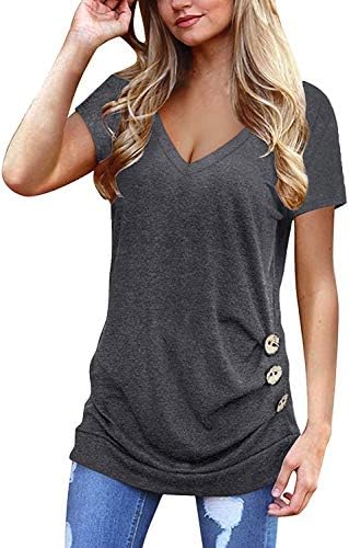 Jescakoo V Neck T Shirts Women Casual Short Sleeve Tunic Tops Spring Dressy Tops Grey XL