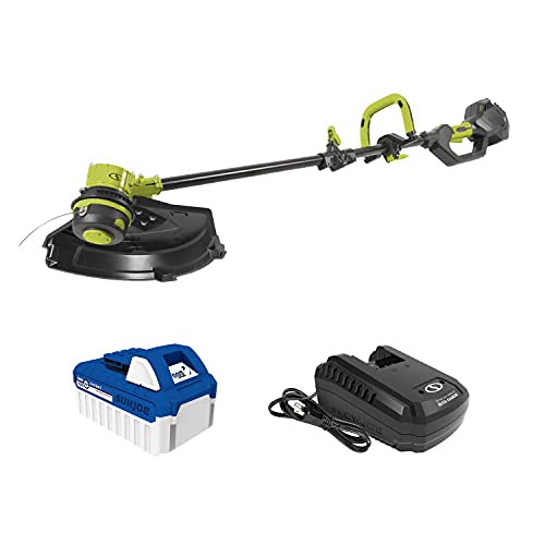 Sun Joe 24V-ST14B 24-Volt IONMAX Cordless Dual-Line String Trimmer Kit, w/ 4.0-Ah Battery + Rapid Charger, 14-Inch Direct Drive, Brushless Motor, 5,300 RPM Max, Bump Feed, 2-Speed, 080-in Dual Line