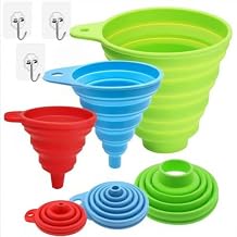 Silicone Collapsible Funnel Set 3 Pack Food Grade Funnels for Filling Bottles, Liquid Powder Transfer Kitchen Funnel with Wall Hooks 3* funnels,wall Hooks* 3