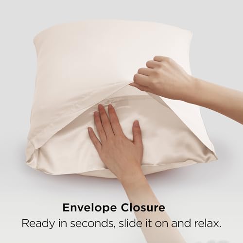 Image of Bedsure King Size Satin Pillowcase Set of 2 - Beige Silky Pillow Cases for Hair and Skin with Envelope Closure, Similar to Silk Pillow Cases, Gifts for Women Men, 20x36 Inches, 2pcs