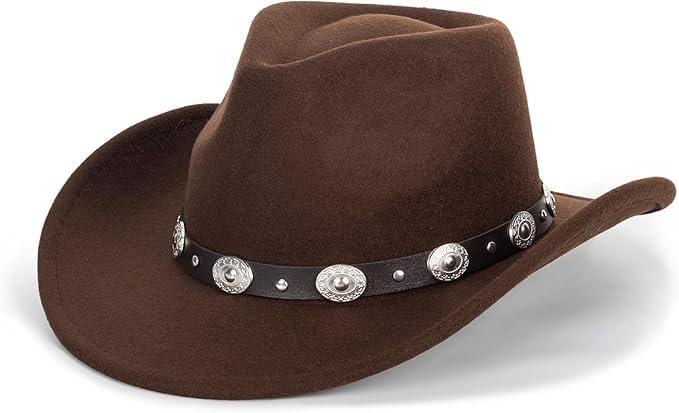 Kids Classic Wide-Brim Western Cowboy Hats Boys Girls Cowgirl Felt Fedora with Belt Buckle for 2-7 Years Old