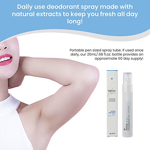Mirai Clinical Purifying & Deodorizing Body Spritzer with Natural Persimmon and Green Tea, Grapefruit Scented Anti-Nonenal Odor Travel Deodorant for Men and Women, Pack of 2 Bottles