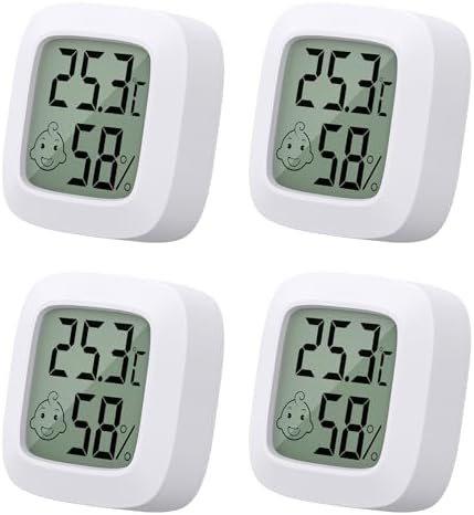 4 Stück Mini LCD Thermometer, Yomisee Thermometer Innen, Hygrometer Innen, Luftfeuchtigkeitsmesser Digital Thermometer Hygrometer für Babyzimmer Wohnzimmer Büro
