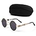 Tool Station Round Metal Sunglasses, Steam Punk 80s Retro Sunglasses, Gold Frame Sunglasses with Case for Men and Women