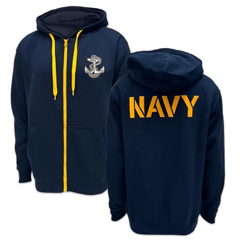 Armed Forces Gear US Navy Anchor Embroidered Fleece Full Zip Hooded Sweatshirt (Navy)2