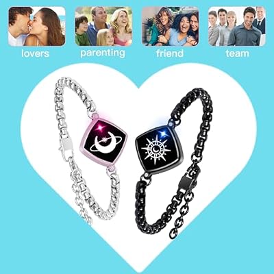 Long Distance Touch Bracelets,Vibration & Light up Couples Bracelets, Remote Smart Matching Bracelet for Couples Long Distance Relationship Girlfriend Boyfriend Xmas Gifts Black Pink